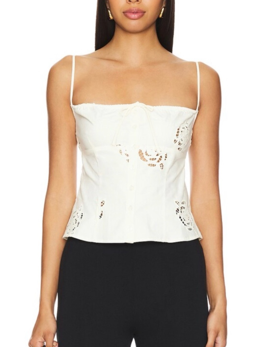 WeWoreWhat Cream Eyelet Tie-Front Spaghetti Strap Tank